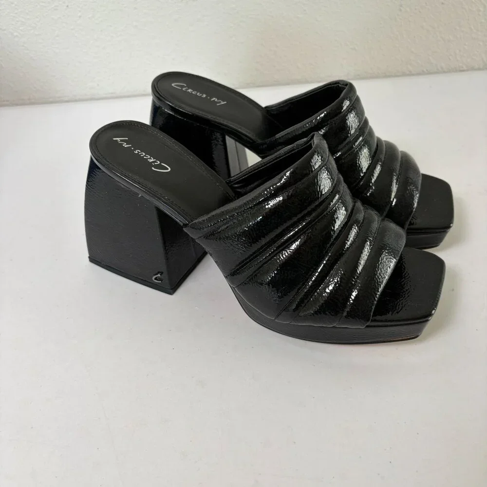 Circus Sam Edelman Marlie Platform Block Heel‎ Sandals Size 9.5 M Black Patent